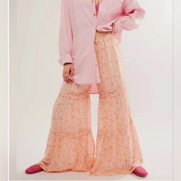 Free People Emmaline Wide Leg Tiered Floral Pants - Picture 1 of 8